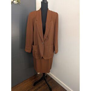 Requirements Womens Brown Blazer & Skirt Set Size 14 Vintage Business Wear
